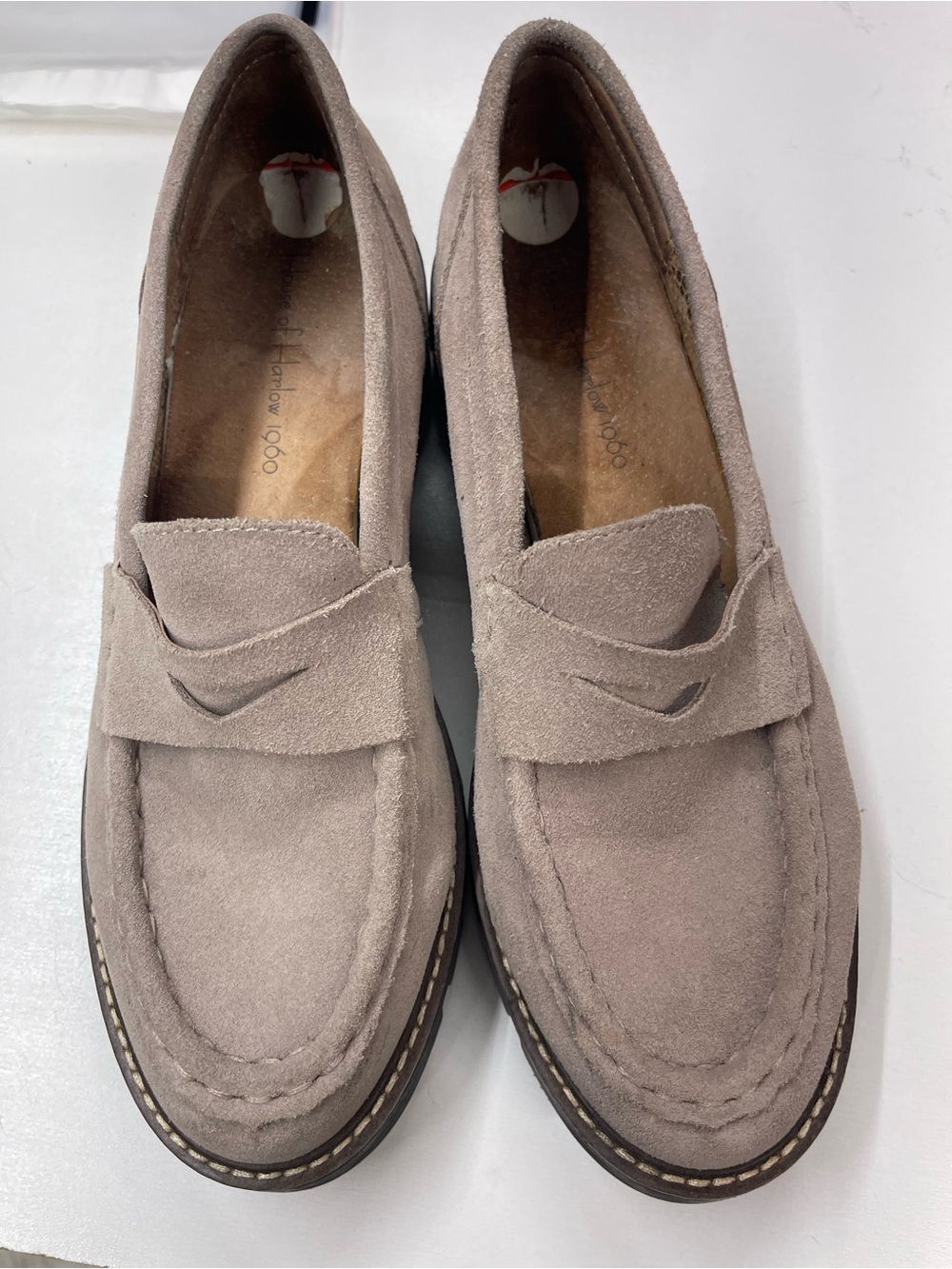 House of Harlow 1960 Gunner suede loafers in a‎ light taupe color